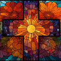 Radiant Floral Cross Stained Glass Mural Wallpaper - room preview 04