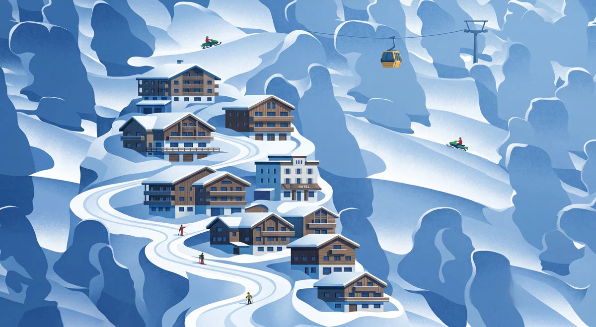 Alpine Ski Village Mural Wallpaper — Whimsical Mountain Scene Mural Wallpaper - room preview 04