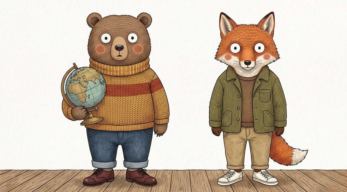 Illustrated Bear and Fox Friends Mural Wallpaper - room preview 04