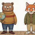 Illustrated Bear and Fox Friends Mural Wallpaper - room preview 04