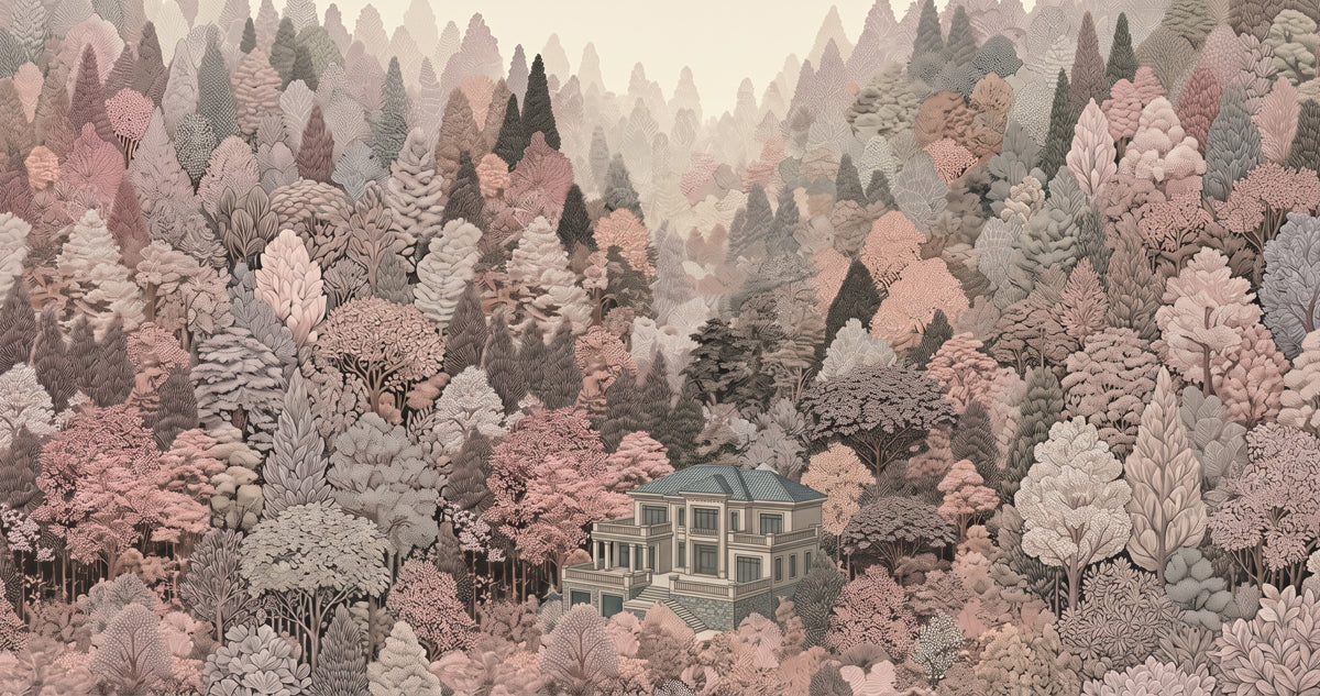 Blush Forest Manor Mural Wallpaper — Artistic Architectural Print Mural Wallpaper - room preview 04