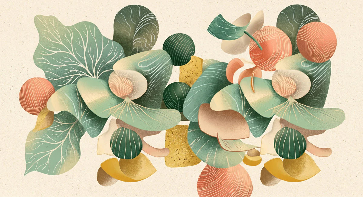 Abstract Organic Foliage Mural Wallpaper in Soft Sage and Salmon Mural Wallpaper - room preview 04