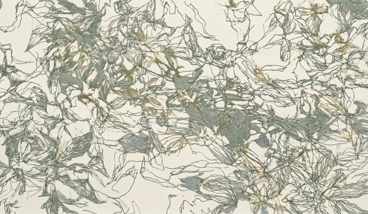 Abstract Foliage Line Art Mural Wallpaper with Gold Accents Mural Wallpaper - room preview 04