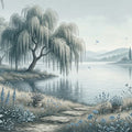 Willow Lake Landscape Mural Wallpaper — Soft Blue Sketch Mural Wallpaper - room preview 04