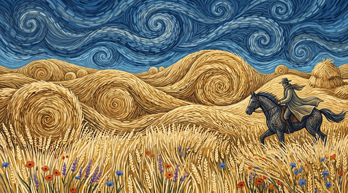 Van Gogh Style Wheat Field Mural Wallpaper with Galloping Horse Mural Wallpaper - room preview 04