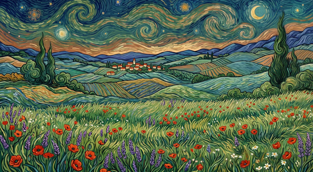 Van Gogh Inspired Countryside Mural Wallpaper — Impressionist Landscape Mural Wallpaper - room preview 04