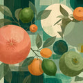 Citrus Grove Geometric Mural Wallpaper — Mid Century Modern Fruit Mural Wallpaper - room preview 04