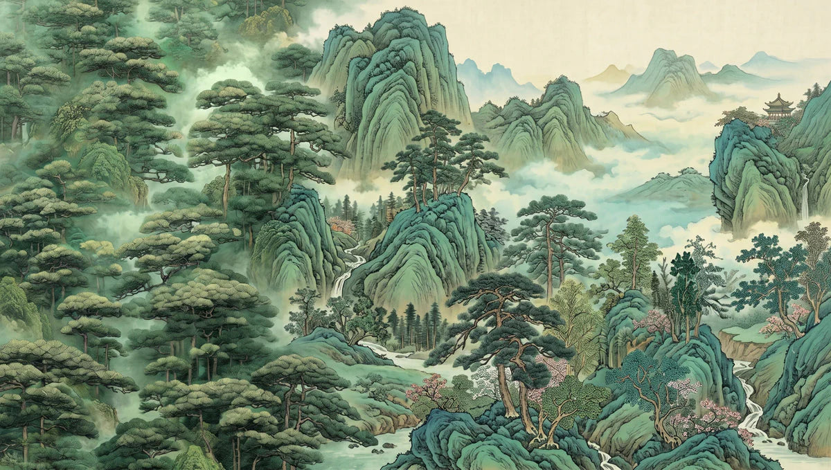 Mist-Covered Mountain Landscape Mural Wallpaper - room preview 04