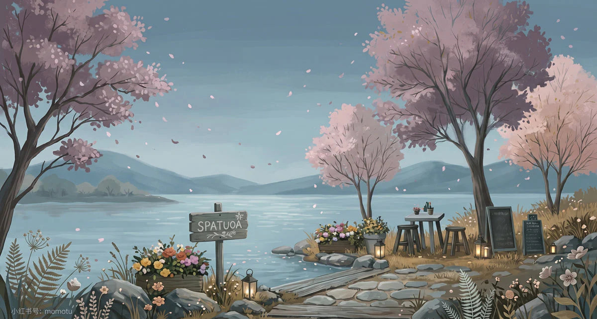Riverside Blossom Mural Wallpaper — Soft Impressionistic Landscape Mural Wallpaper - room preview 04