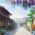 Japanese Wisteria Village Mural Wallpaper — Impressionistic Scenery Mural Wallpaper - room preview 04