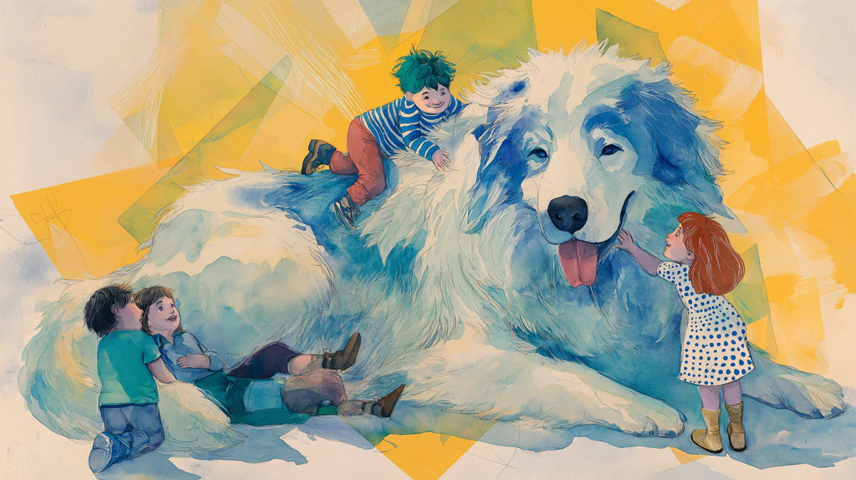 Giant Dog Playtime Mural Wallpaper — Artistic Childhood Illustration Mural Wallpaper - room preview 04