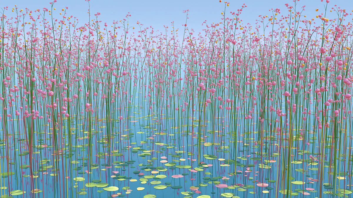 Floating Pink Meadow Mural Wallpaper — Whimsical Floral Art Mural Wallpaper - room preview 04