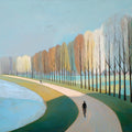 Riverside Cyclist Mural Wallpaper — Impressionistic Landscape Mural Wallpaper - room preview 04