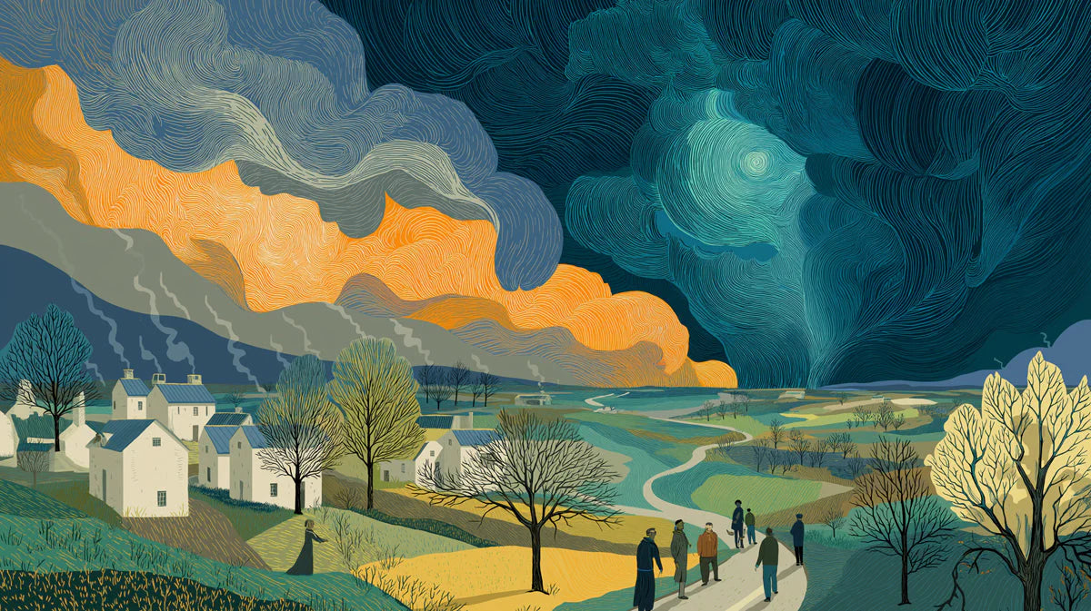 Stormy Rural Landscape Mural Wallpaper with Cinematic Golden Clouds Mural Wallpaper - room preview 04