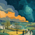 Stormy Rural Landscape Mural Wallpaper with Cinematic Golden Clouds Mural Wallpaper - room preview 04