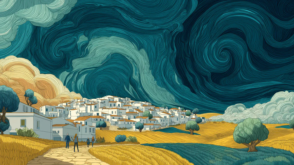 Mediterranean Swirl Mural Wallpaper — Impressionistic Coastal Scene Mural Wallpaper - room preview 04