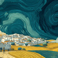 Mediterranean Swirl Mural Wallpaper — Impressionistic Coastal Scene Mural Wallpaper - room preview 04