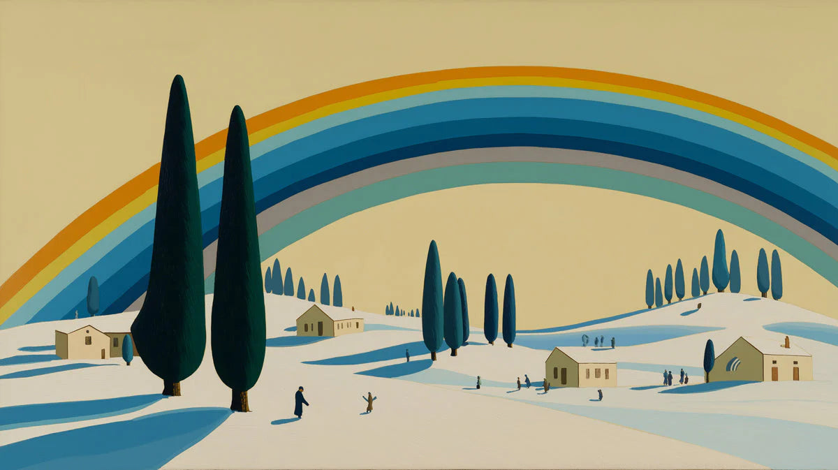 Mediterranean Landscape Mural Wallpaper with Rainbow Motif Mural Wallpaper - room preview 04