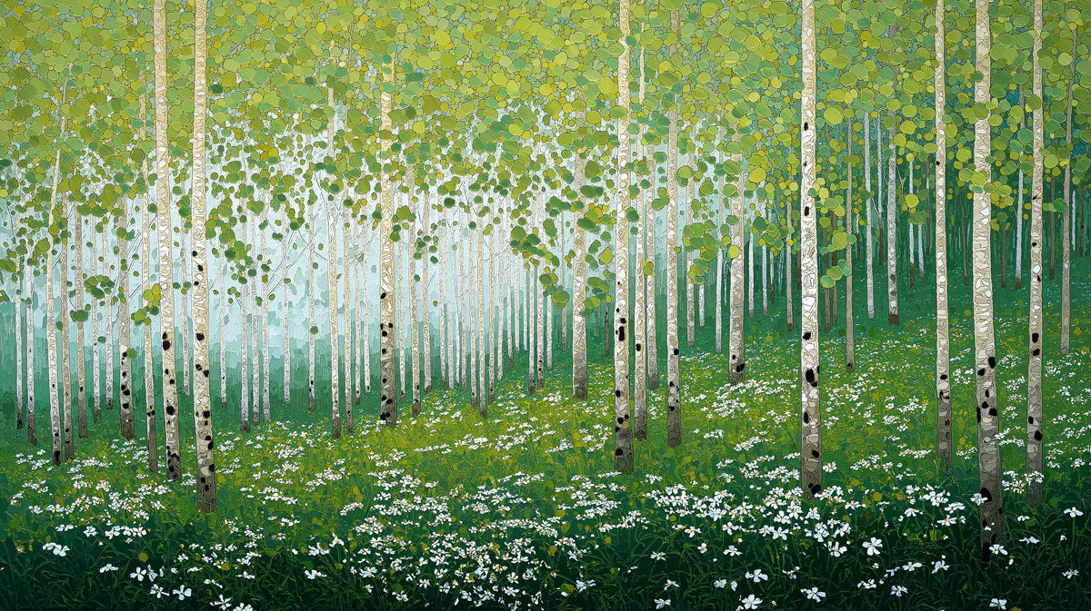 Sun-Dappled Birch Forest Mural Wallpaper - room preview 04