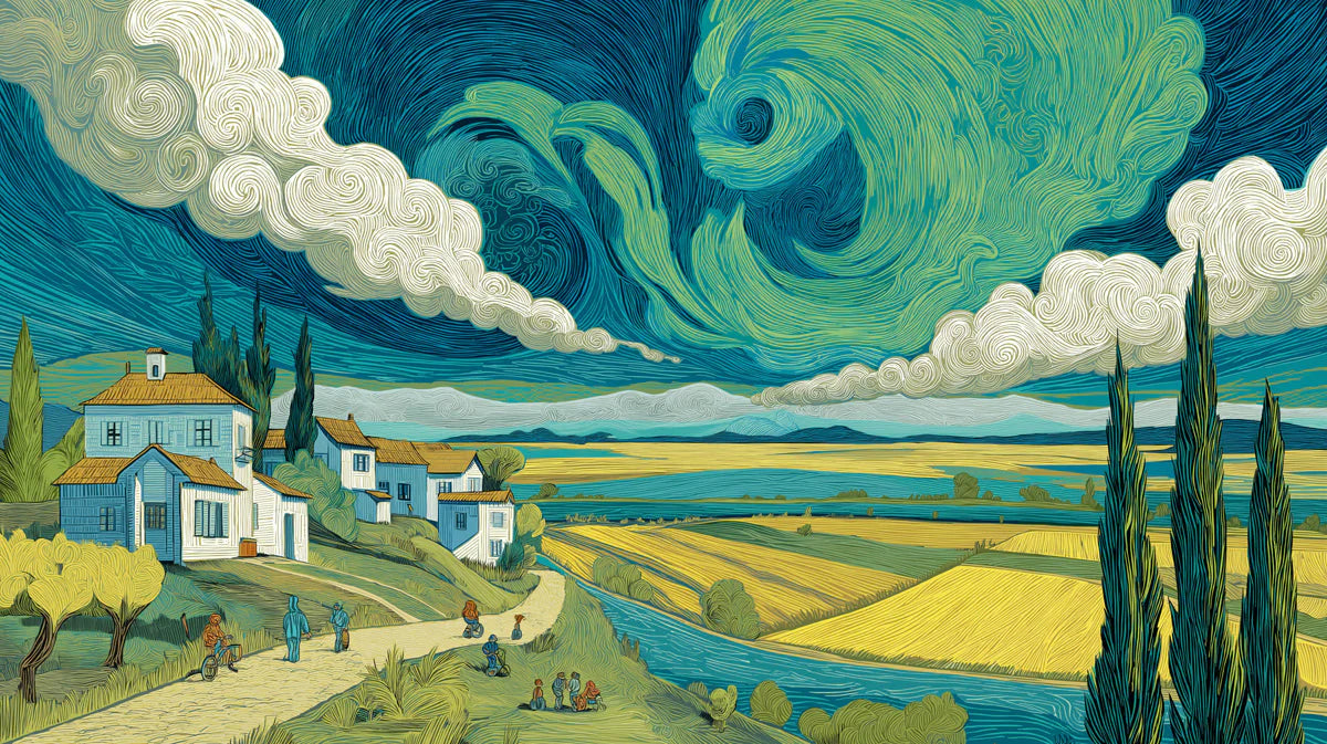 Van Gogh Inspired Countryside Mural Wallpaper — Impressionist Art Mural Wallpaper - room preview 04