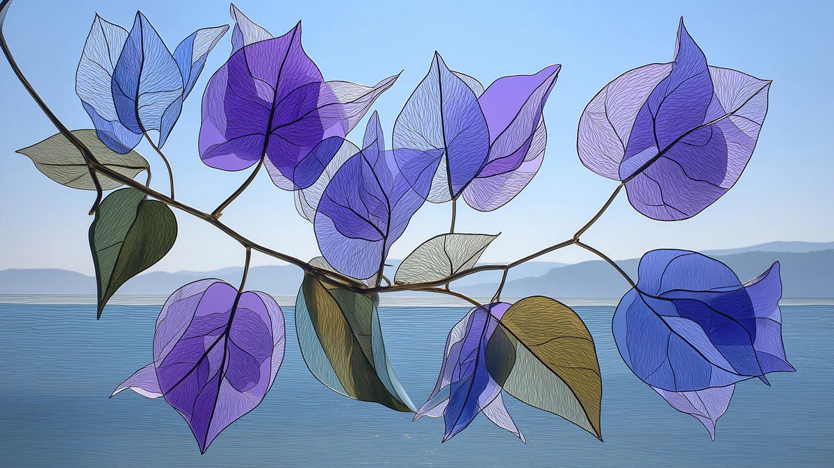 Ethereal Bougainvillea Botanical Mural Wallpaper — Blue and Violet Mural Wallpaper - room preview 04