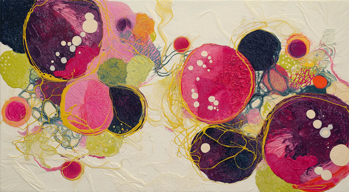 Abstract Cosmic Circles Mural Wallpaper in Vibrant Pink and Plum Mural Wallpaper - room preview 04
