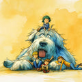 Giant Fluffy Dog and Children Watercolor Mural Wallpaper - room preview 04