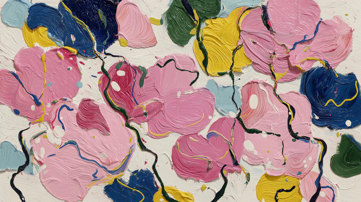 Abstract Floral Oil Painting Mural Wallpaper in Bold Multi-Color Mural Wallpaper - room preview 04