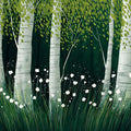 Birch Forest Mural Wallpaper with White Wildflowers Mural Wallpaper - room preview 04
