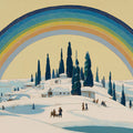 Winter Village Landscape Mural Wallpaper with Rainbow Arch Mural Wallpaper - room preview 04