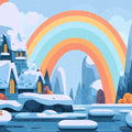 Snowy Rainbow Mountain Mural Wallpaper — Whimsical Winter Landscape Mural Wallpaper - room preview 04