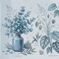 Botanical Sketch Mural Wallpaper — Blue Monochromatic Art Mural Wallpaper - room preview 04