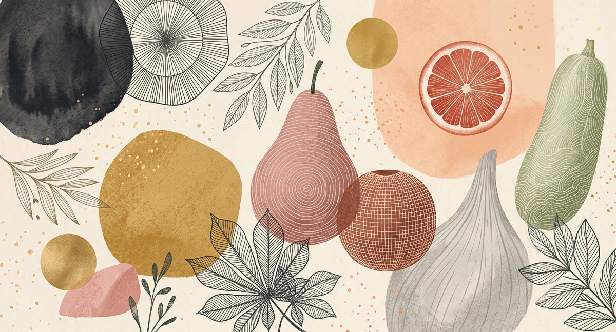 Modern Botanical Fruit Mural Wallpaper —Artistic Kitchen Decor Mural Wallpaper - room preview 04