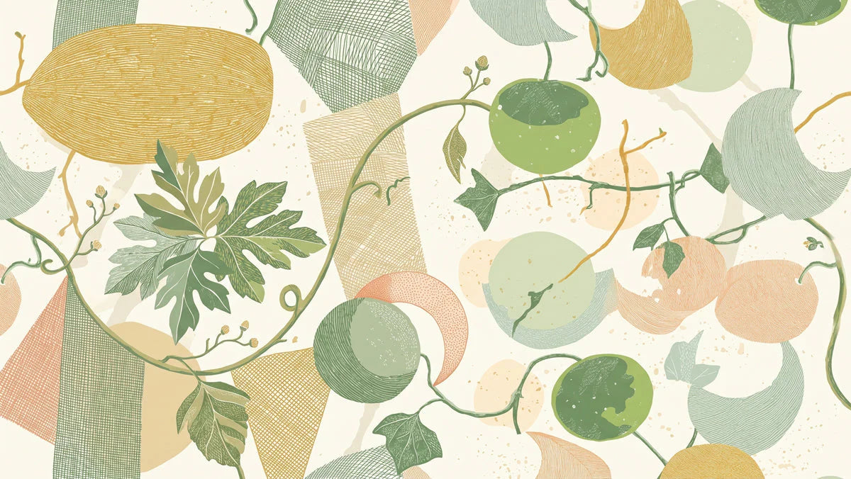 Botanical Sketch Mural Wallpaper — Ochre and Sage Abstract Mural Wallpaper - room preview 04