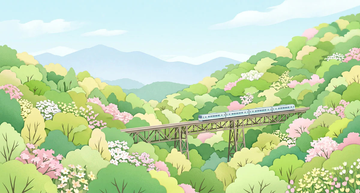 Mountain Train Scenic Mural Wallpaper — Playful Nature Landscape Mural Wallpaper - room preview 04