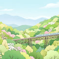 Mountain Train Scenic Mural Wallpaper — Playful Nature Landscape Mural Wallpaper - room preview 04