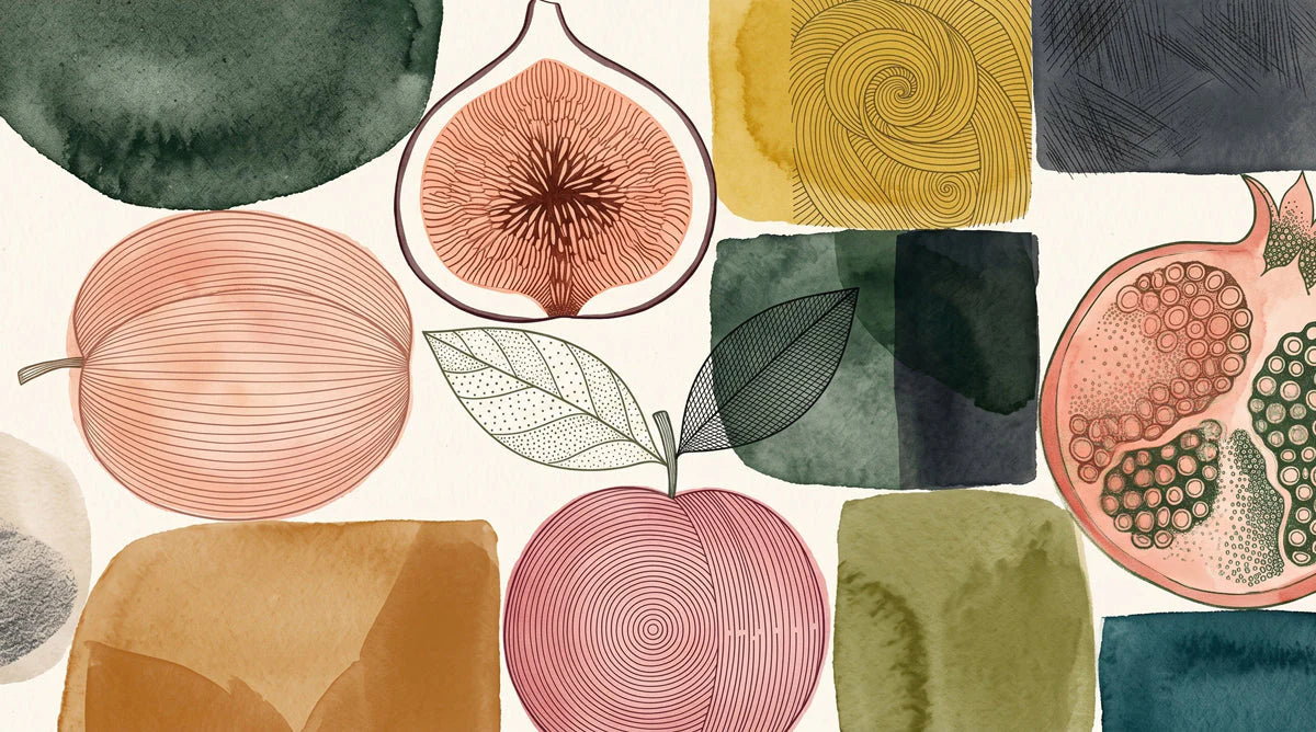 Modern Botanical Fruit Mural Wallpaper in Earthy Watercolor Tones Mural Wallpaper - room preview 04