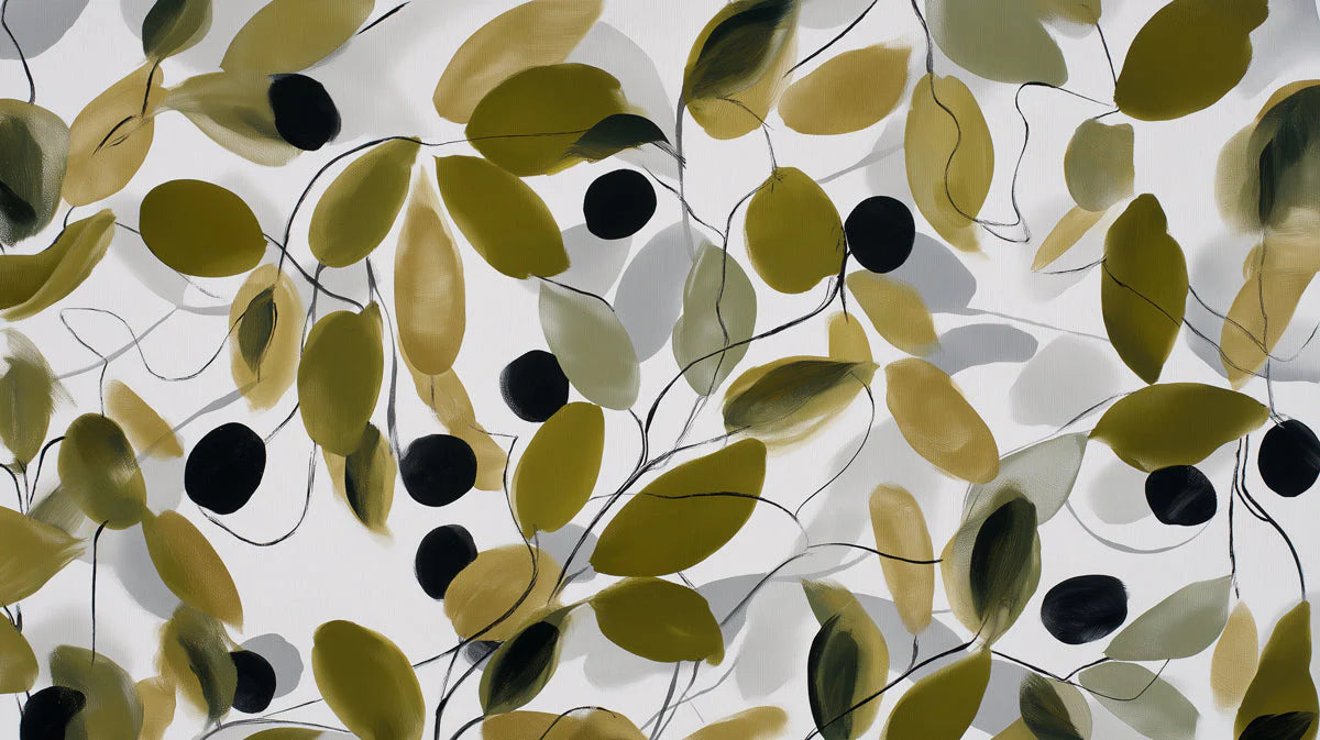 Olive Branch Botanical Mural Wallpaper in Ochre and Moss Green Mural Wallpaper - room preview 04