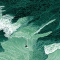 Surfer on Deep Green Waves Mural Wallpaper — Ink Illustration Style Mural Wallpaper - room preview 04