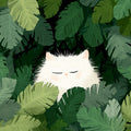 Sleepy White Cat in Tropical Foliage Mural Wallpaper - room preview 04