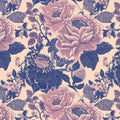 Vintage Peony Floral Mural Wallpaper in Soft Blush and Deep Indigo Mural Wallpaper - room preview 04
