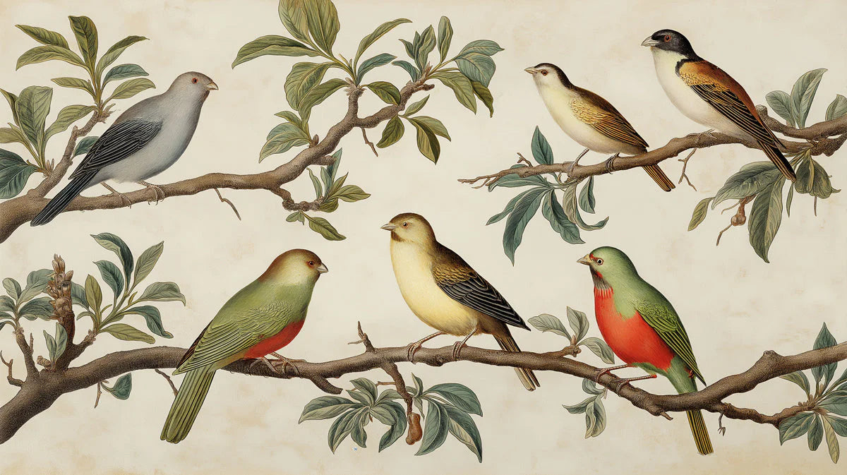 Vintage Botanical Bird Mural Wallpaper — Classic Bird Illustration Mural Wallpaper - room preview 04