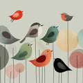 Whimsical Bird and Geometric Circle Mural Wallpaper - room preview 04