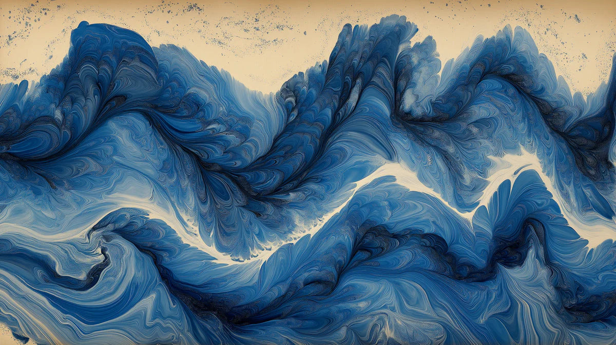 Indigo Fluid Marble Mural Wallpaper — Artistic Abstract Waves Mural Wallpaper - room preview 04