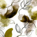 Olive Ink Botanical Mural Wallpaper with Fine Line Illustration Mural Wallpaper - room preview 04