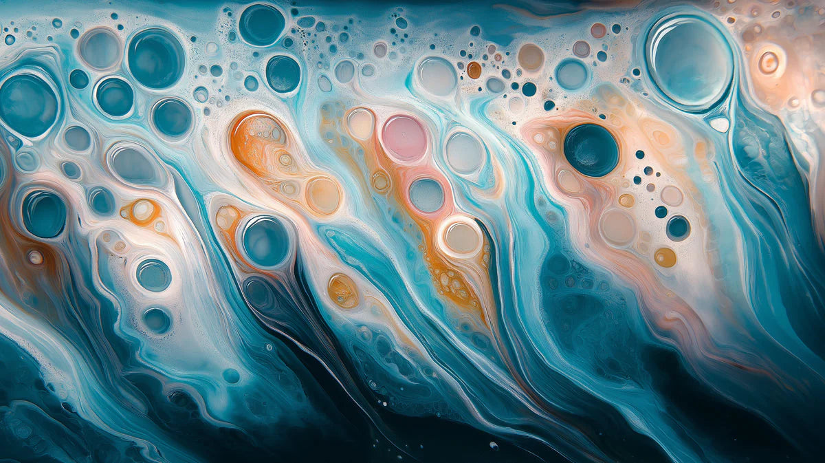 Fluid Motion Teal and Amber Abstract Mural Wallpaper - room preview 04