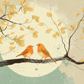 Golden Songbird Nature Mural Wallpaper — Artistic Branch Motif Mural Wallpaper - room preview 04