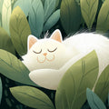 Sleeping White Cat Botanical Mural Wallpaper - room preview 04