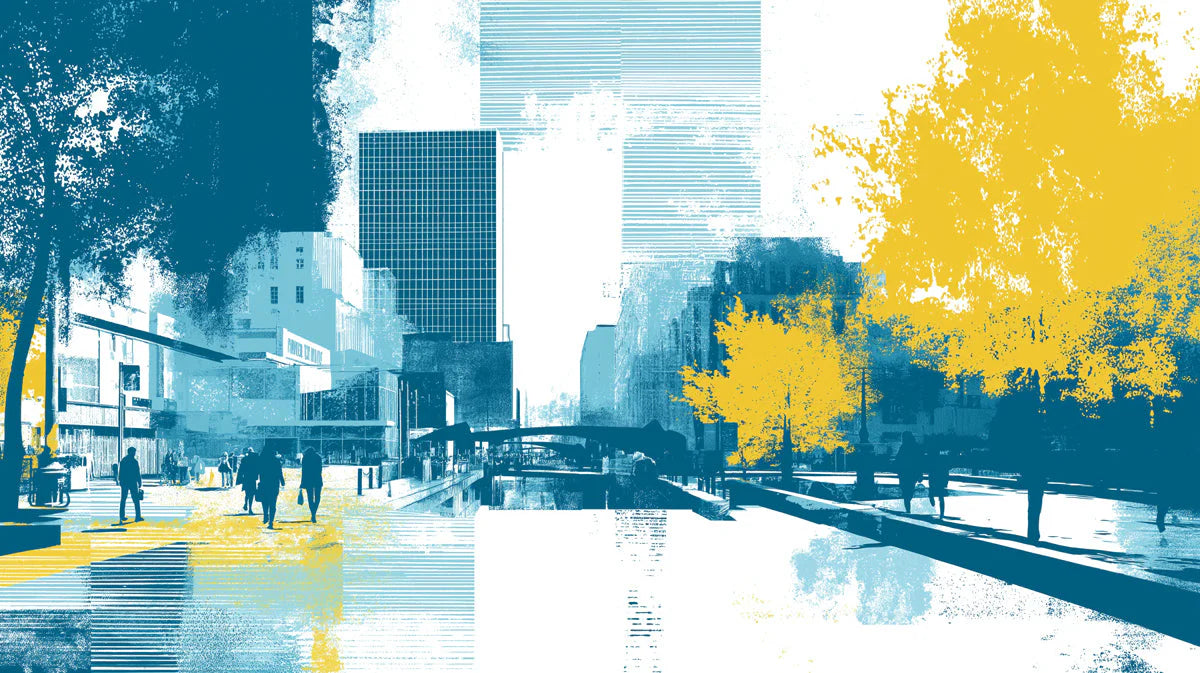 Urban Horizon Mural Wallpaper —Contemporary City Scene Mural Wallpaper - room preview 04