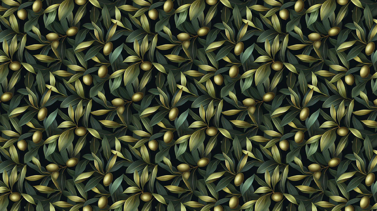 Olive Branch Botanical Mural Wallpaper — Dark Mediterranean Style Mural Wallpaper - room preview 04